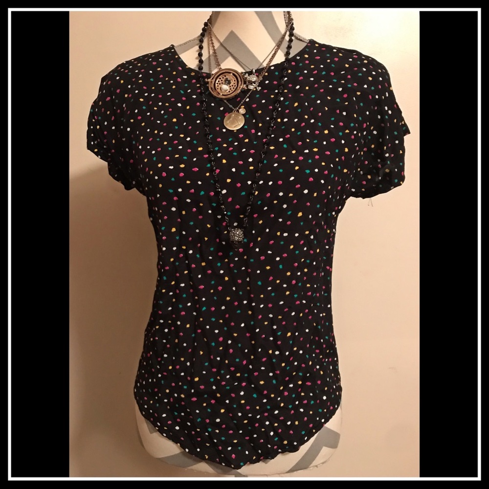 Vintage 80s/90s Black and Rainbow Polka Dot top S